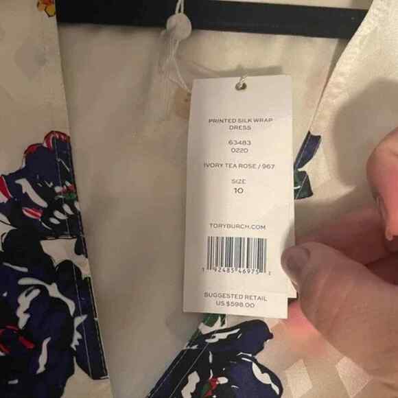 Tory Burch White Multicolor Ruffle Floral Printed Silk Wrap Dress Belted 10 NWT - Picture 5 of 8